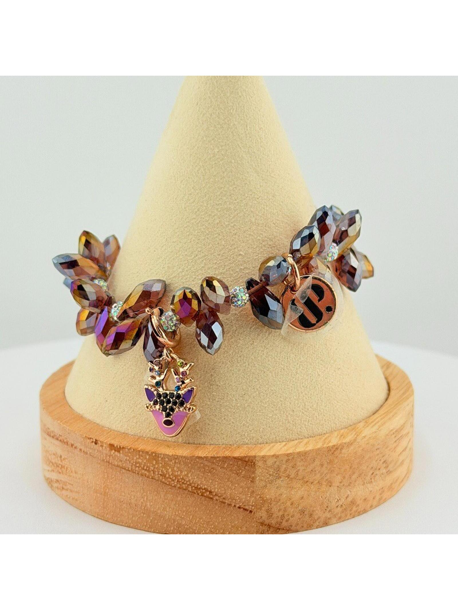 Bomb Party Single Stretchy Beaded Bracelet W/ Charm - Holiday On Rose Gold